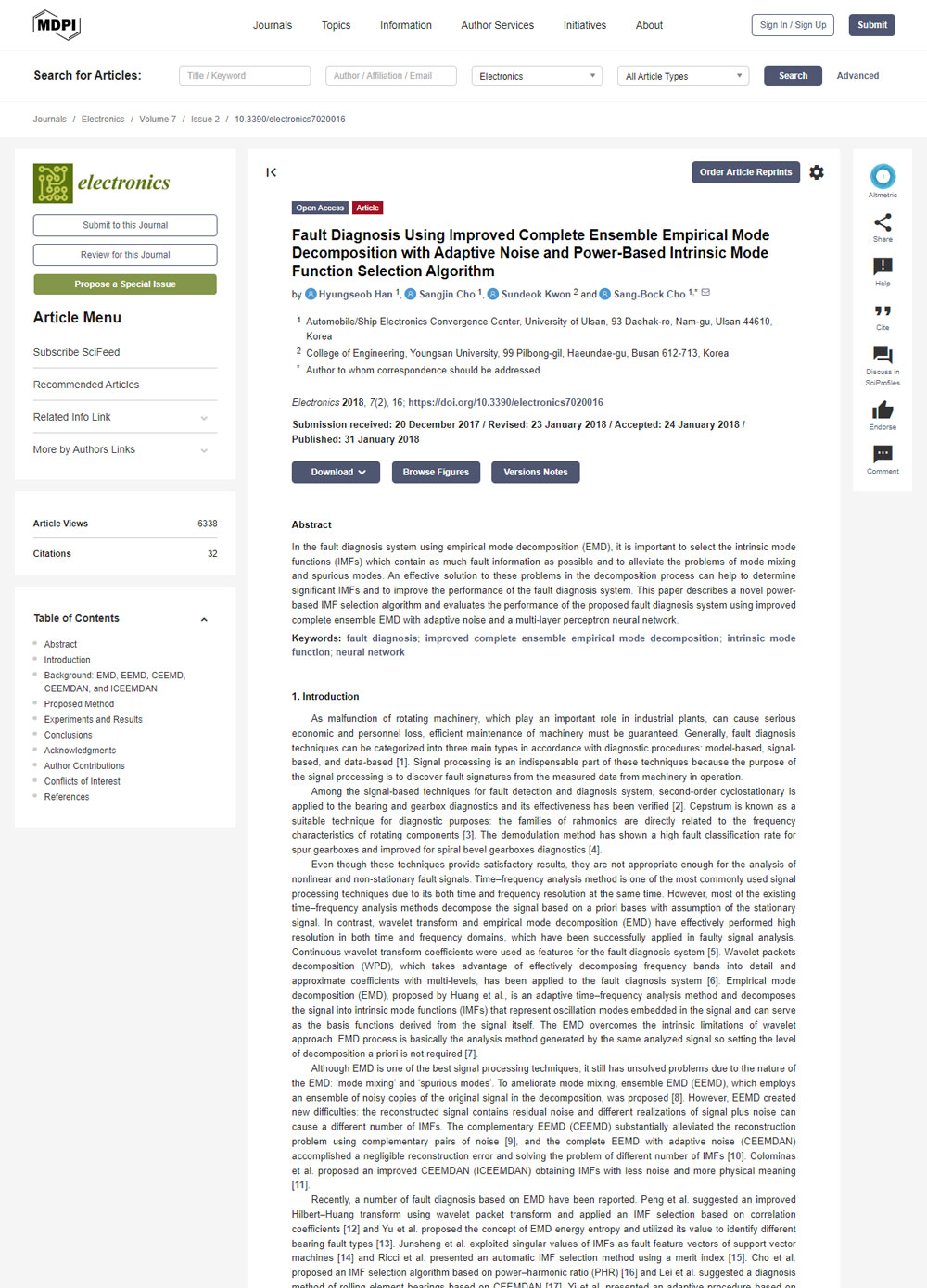 Fault Diagnosis Using Improved Complete Ensemble Empirical Mode Decomposition with Adaptive Noise and Power-Based Intrinsic Mode Function Selection Algorithm